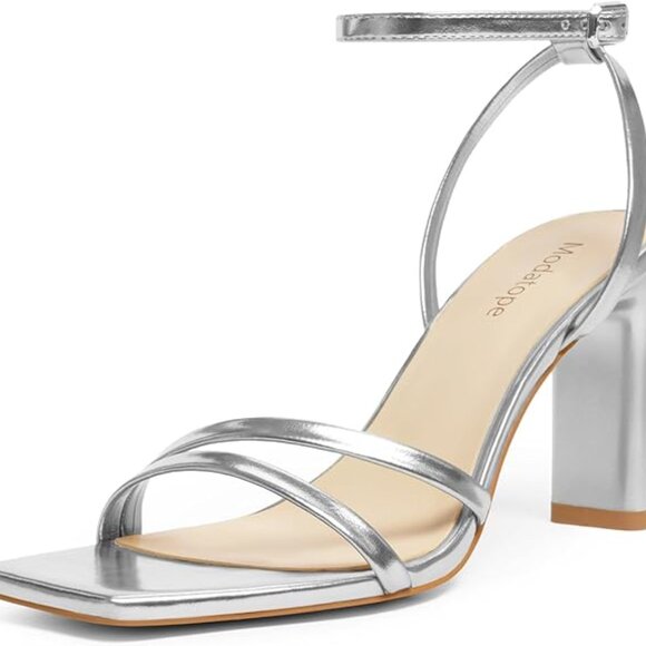 28-NIB- Heeled Sandals for Women Square Open Toe Strappy Block Heels 3.5 inch - Picture 2 of 6